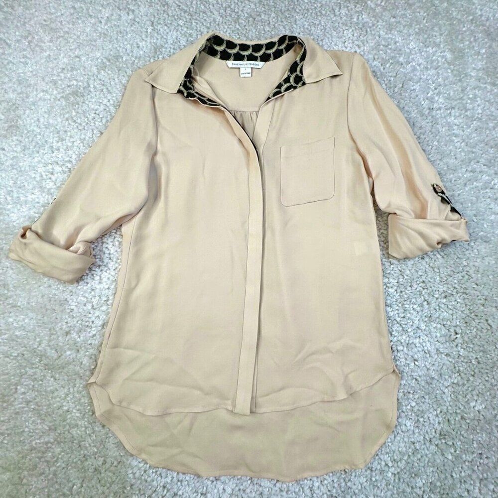 Diane Von Furstenberg Silk Roll Tab Sleeve Blouse Womens 2